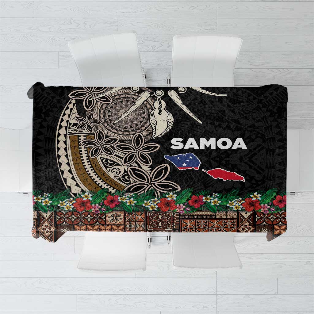 Samoa Siapo Polynesian Art Tablecloth Tropical Flowers and Tatau Pattern Brown LT03 Brown - Polynesian Pride