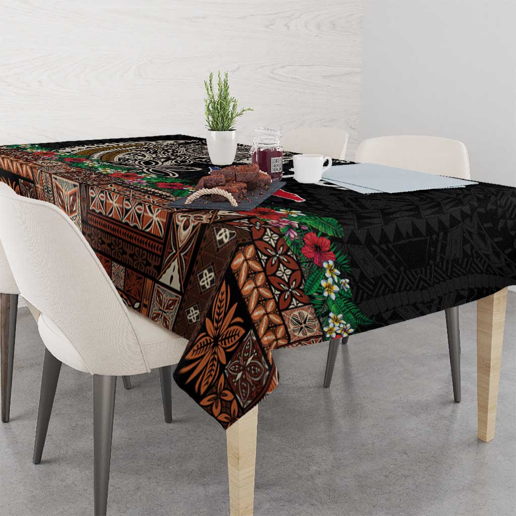 Samoa Siapo Polynesian Art Tablecloth Tropical Flowers and Tatau Pattern Brown LT03 - Polynesian Pride