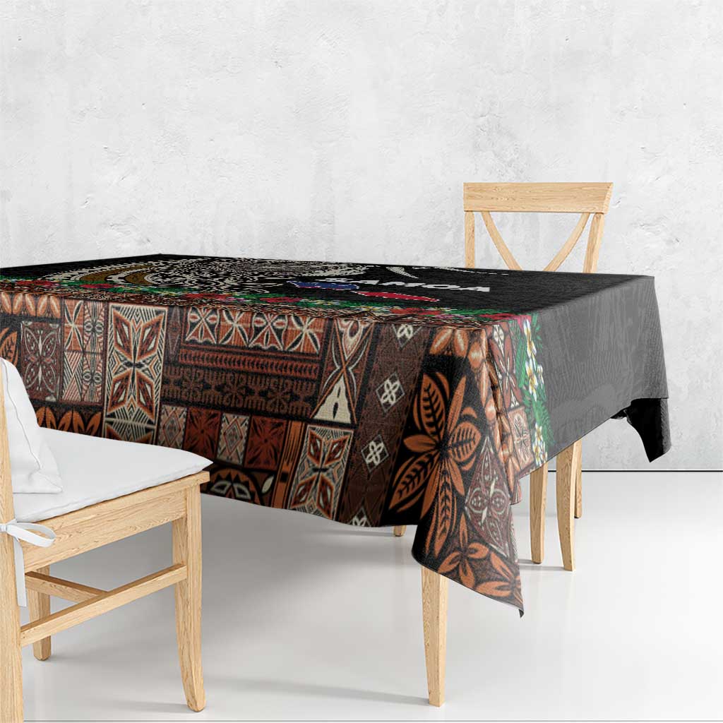 Samoa Siapo Polynesian Art Tablecloth Tropical Flowers and Tatau Pattern Brown LT03 - Polynesian Pride