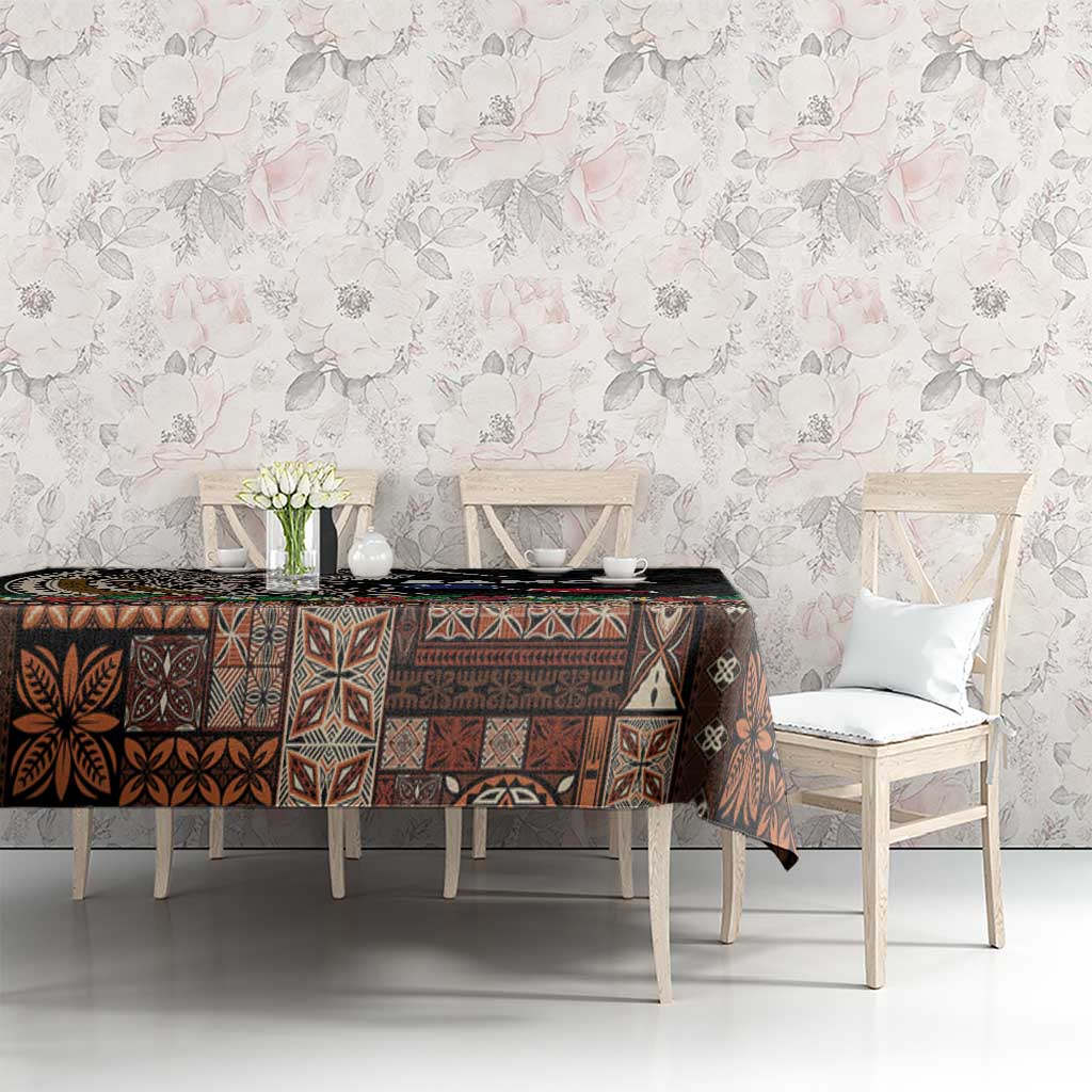Samoa Siapo Polynesian Art Tablecloth Tropical Flowers and Tatau Pattern Brown LT03 - Polynesian Pride