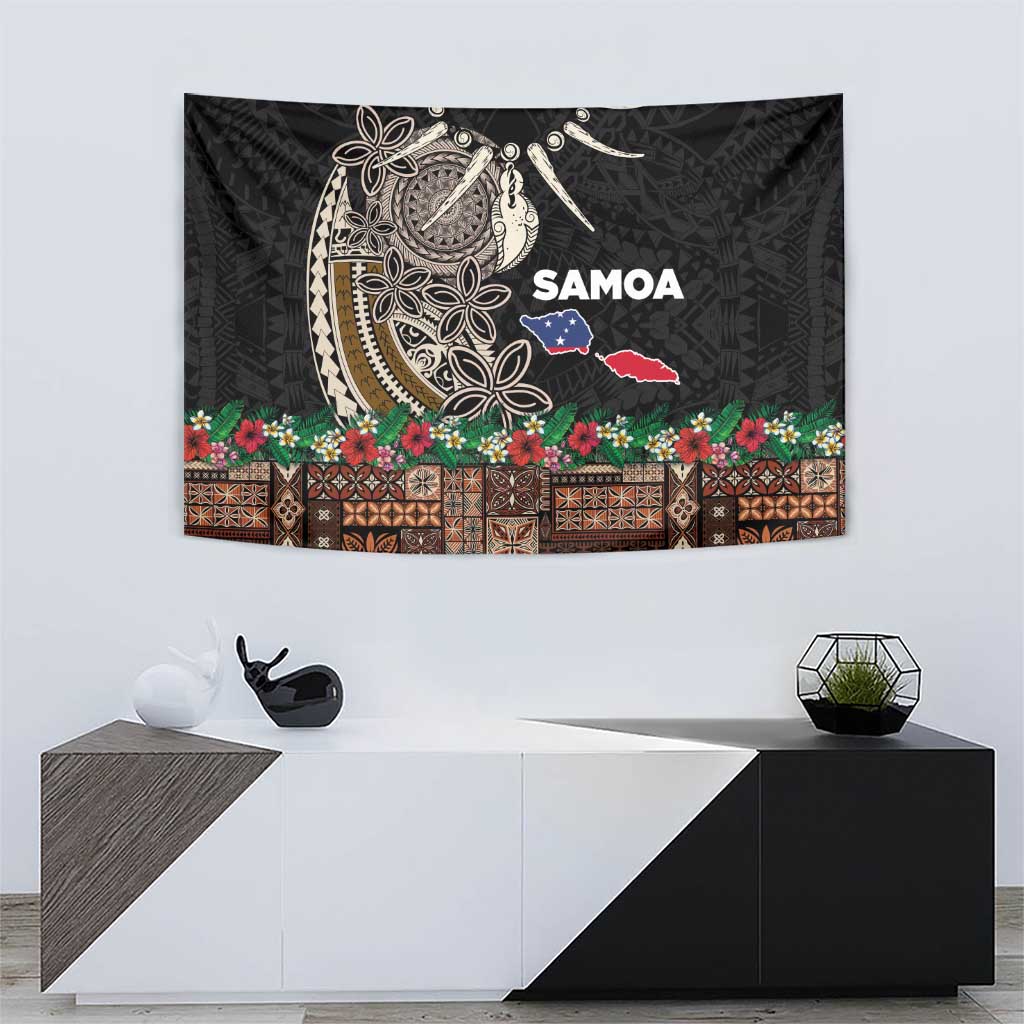 Samoa Siapo Polynesian Art Tapestry Tropical Flowers and Tatau Pattern Brown