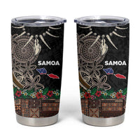 Samoa Siapo Polynesian Art Tumbler Cup Tropical Flowers and Tatau Pattern Brown