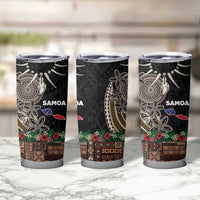 Samoa Siapo Polynesian Art Tumbler Cup Tropical Flowers and Tatau Pattern Brown