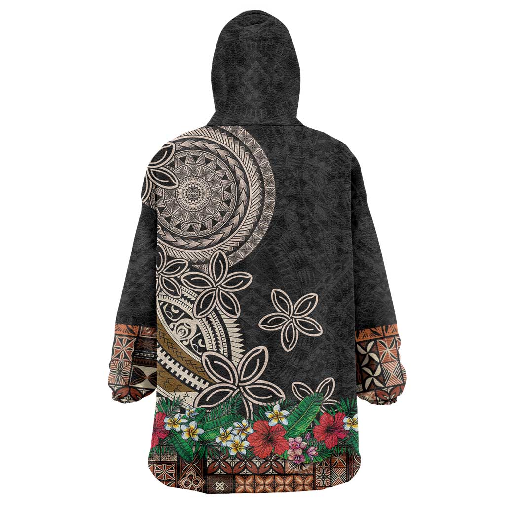 Samoa Siapo Polynesian Art Wearable Blanket Hoodie Tropical Flowers and Tatau Pattern Brown LT03 - Polynesian Pride