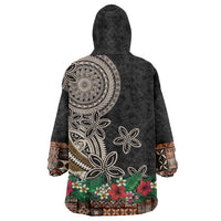 Samoa Siapo Polynesian Art Wearable Blanket Hoodie Tropical Flowers and Tatau Pattern Brown LT03 - Polynesian Pride