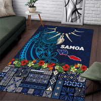 Samoa Siapo Polynesian Art Area Rug Tropical Flowers and Tatau Pattern Navy