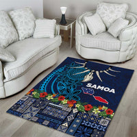 Samoa Siapo Polynesian Art Area Rug Tropical Flowers and Tatau Pattern Navy