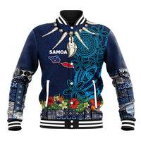 Samoa Siapo Polynesian Art Baseball Jacket Tropical Flowers and Tatau Pattern Navy LT03 Unisex Navy - Polynesian Pride