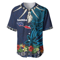 Samoa Siapo Polynesian Art Baseball Jersey Tropical Flowers and Tatau Pattern Navy