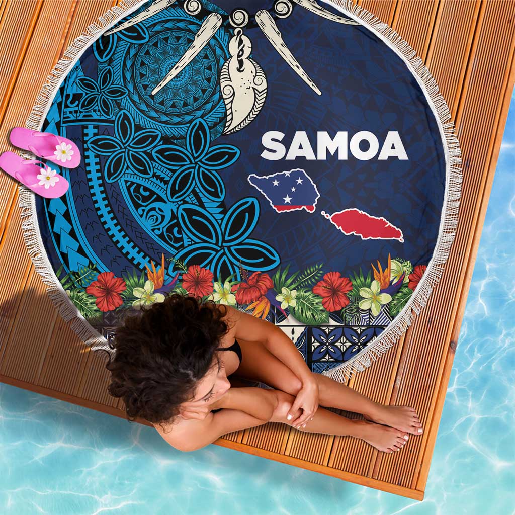 Samoa Siapo Polynesian Art Beach Blanket Tropical Flowers and Tatau Pattern Navy LT03 - Polynesian Pride