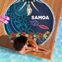 Samoa Siapo Polynesian Art Beach Blanket Tropical Flowers and Tatau Pattern Navy LT03 - Polynesian Pride