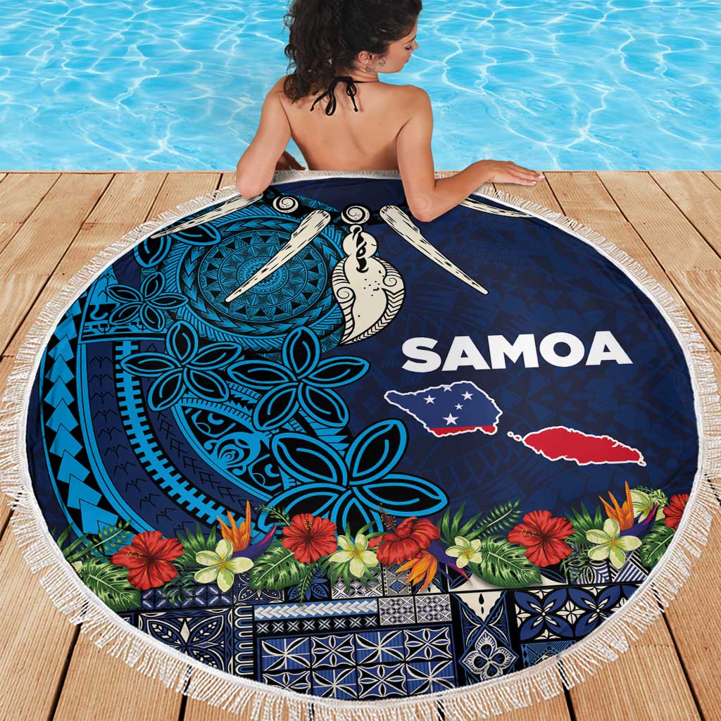 Samoa Siapo Polynesian Art Beach Blanket Tropical Flowers and Tatau Pattern Navy LT03 - Polynesian Pride