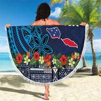 Samoa Siapo Polynesian Art Beach Blanket Tropical Flowers and Tatau Pattern Navy LT03 - Polynesian Pride