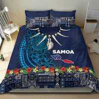 Samoa Siapo Polynesian Art Bedding Set Tropical Flowers and Tatau Pattern Navy
