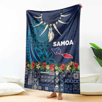 Samoa Siapo Polynesian Art Blanket Tropical Flowers and Tatau Pattern Navy LT03 - Polynesian Pride