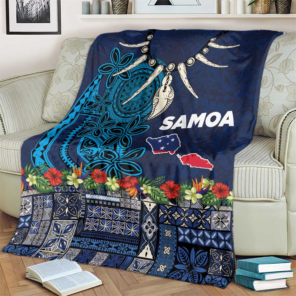 Samoa Siapo Polynesian Art Blanket Tropical Flowers and Tatau Pattern Navy LT03 - Polynesian Pride