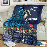 Samoa Siapo Polynesian Art Blanket Tropical Flowers and Tatau Pattern Navy LT03 - Polynesian Pride