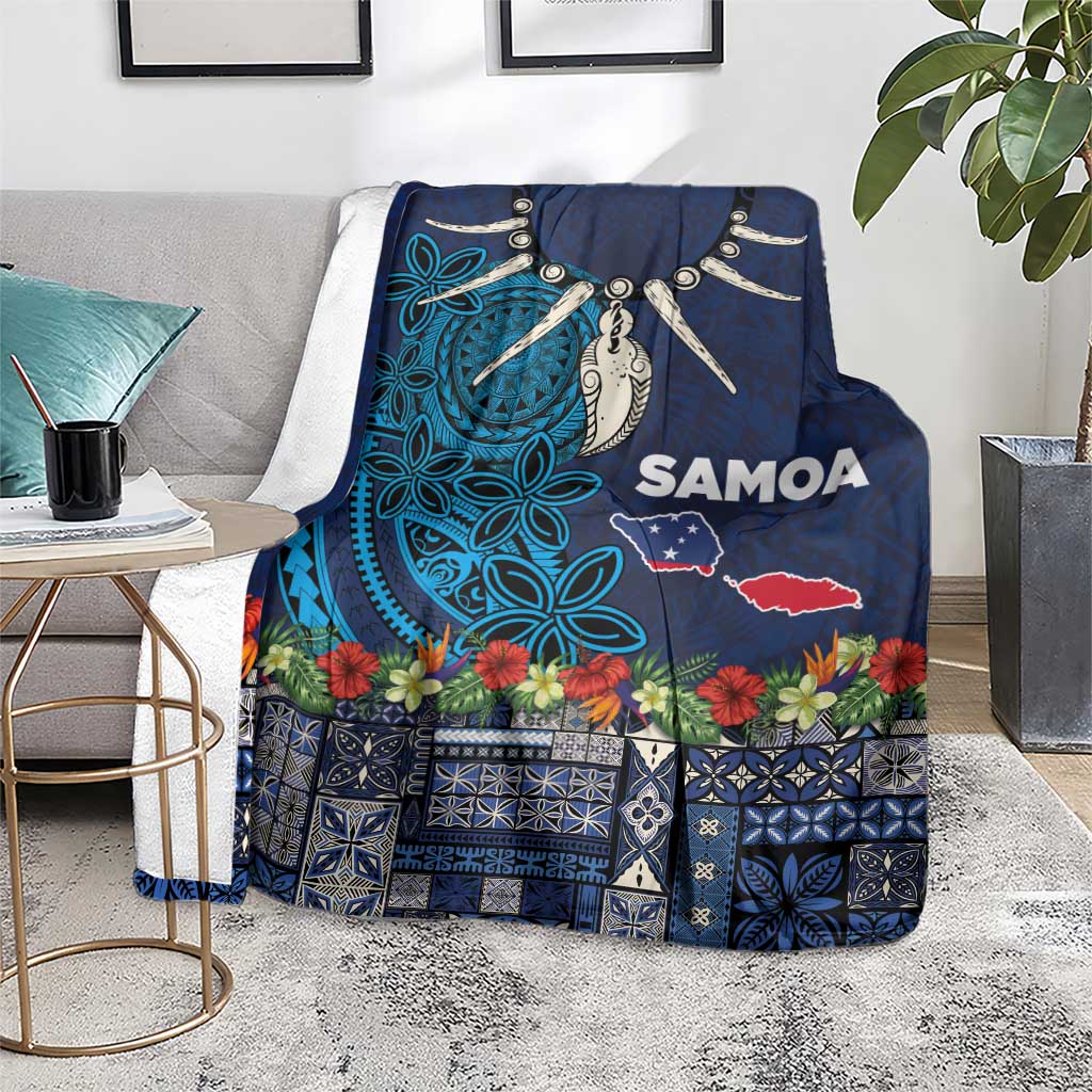 Samoa Siapo Polynesian Art Blanket Tropical Flowers and Tatau Pattern Navy LT03 - Polynesian Pride