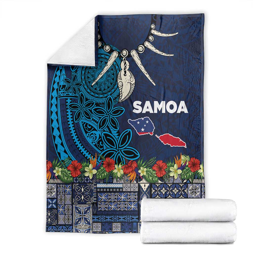 Samoa Siapo Polynesian Art Blanket Tropical Flowers and Tatau Pattern Navy LT03 - Polynesian Pride