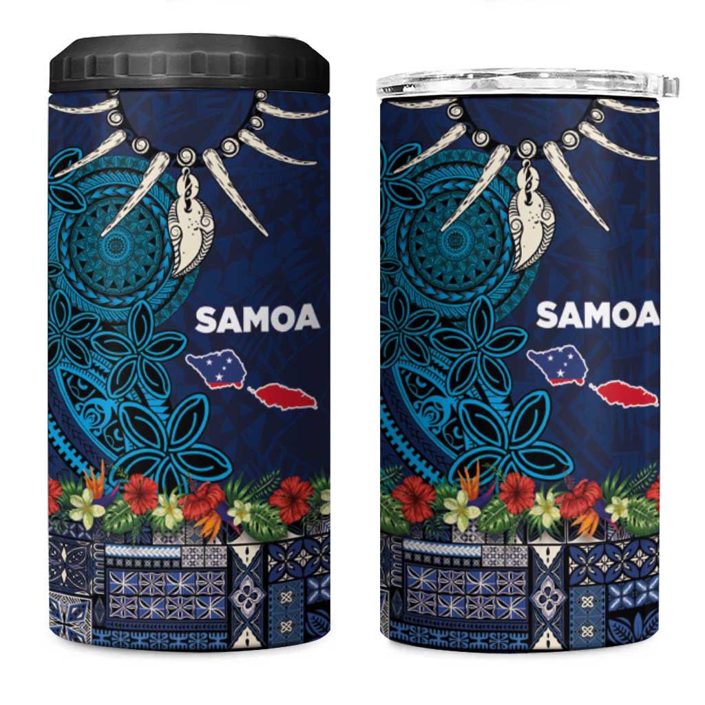 Samoa Siapo Polynesian Art 4 in 1 Can Cooler Tumbler Tropical Flowers and Tatau Pattern Navy LT03 One Size: 16 oz Navy - Polynesian Pride