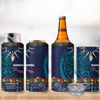 Samoa Siapo Polynesian Art 4 in 1 Can Cooler Tumbler Tropical Flowers and Tatau Pattern Navy LT03 - Polynesian Pride
