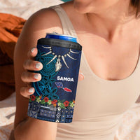 Samoa Siapo Polynesian Art 4 in 1 Can Cooler Tumbler Tropical Flowers and Tatau Pattern Navy LT03 - Polynesian Pride