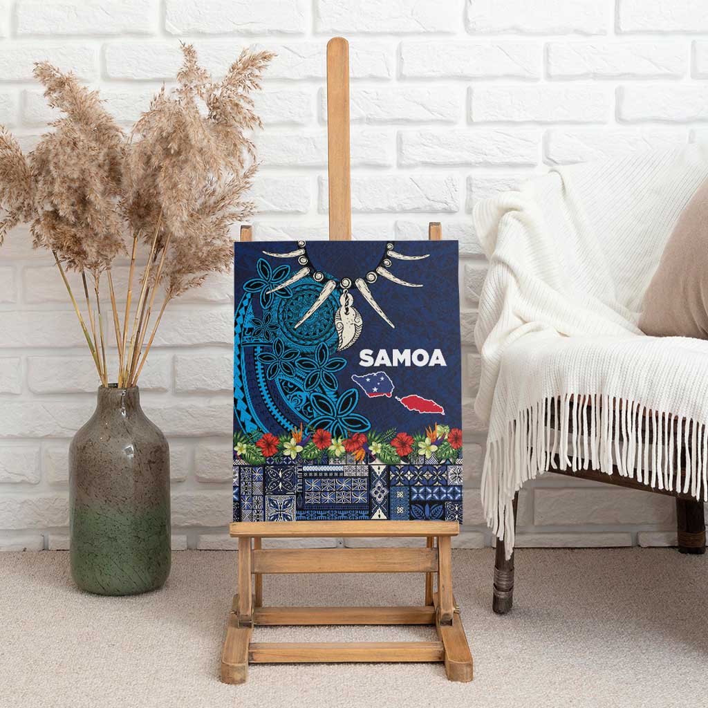 Samoa Siapo Polynesian Art Canvas Wall Art Tropical Flowers and Tatau Pattern Navy LT03 - Polynesian Pride