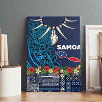 Samoa Siapo Polynesian Art Canvas Wall Art Tropical Flowers and Tatau Pattern Navy LT03 - Polynesian Pride