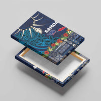 Samoa Siapo Polynesian Art Canvas Wall Art Tropical Flowers and Tatau Pattern Navy LT03 - Polynesian Pride