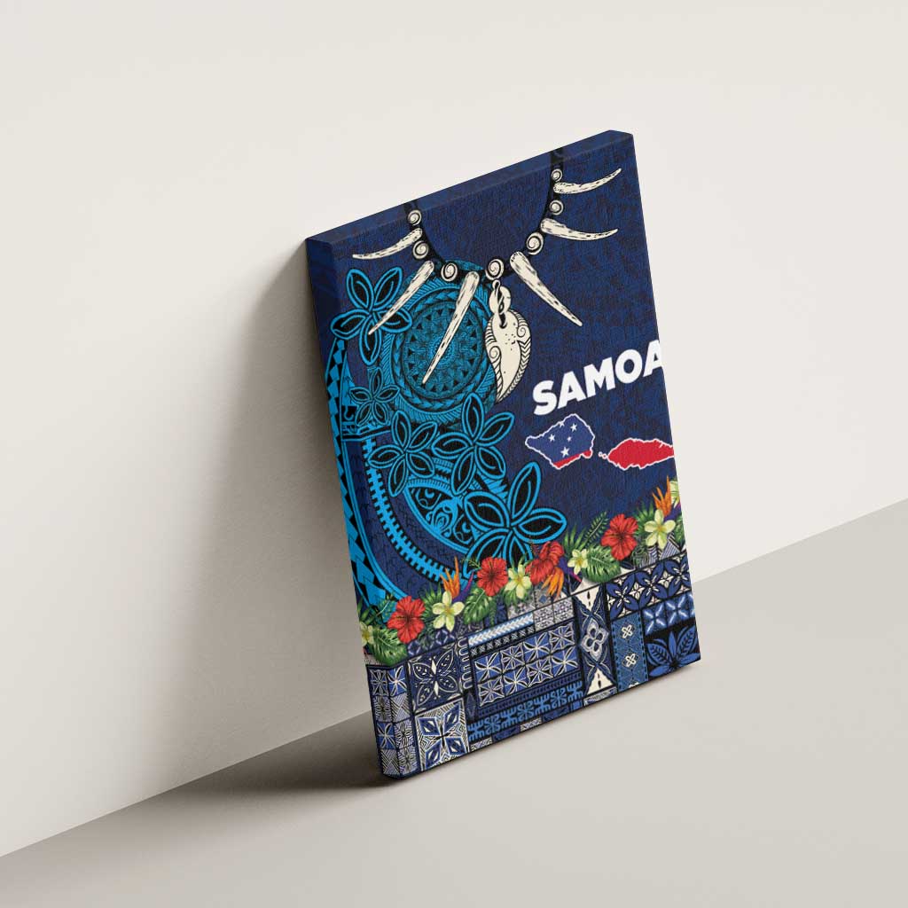 Samoa Siapo Polynesian Art Canvas Wall Art Tropical Flowers and Tatau Pattern Navy LT03 - Polynesian Pride