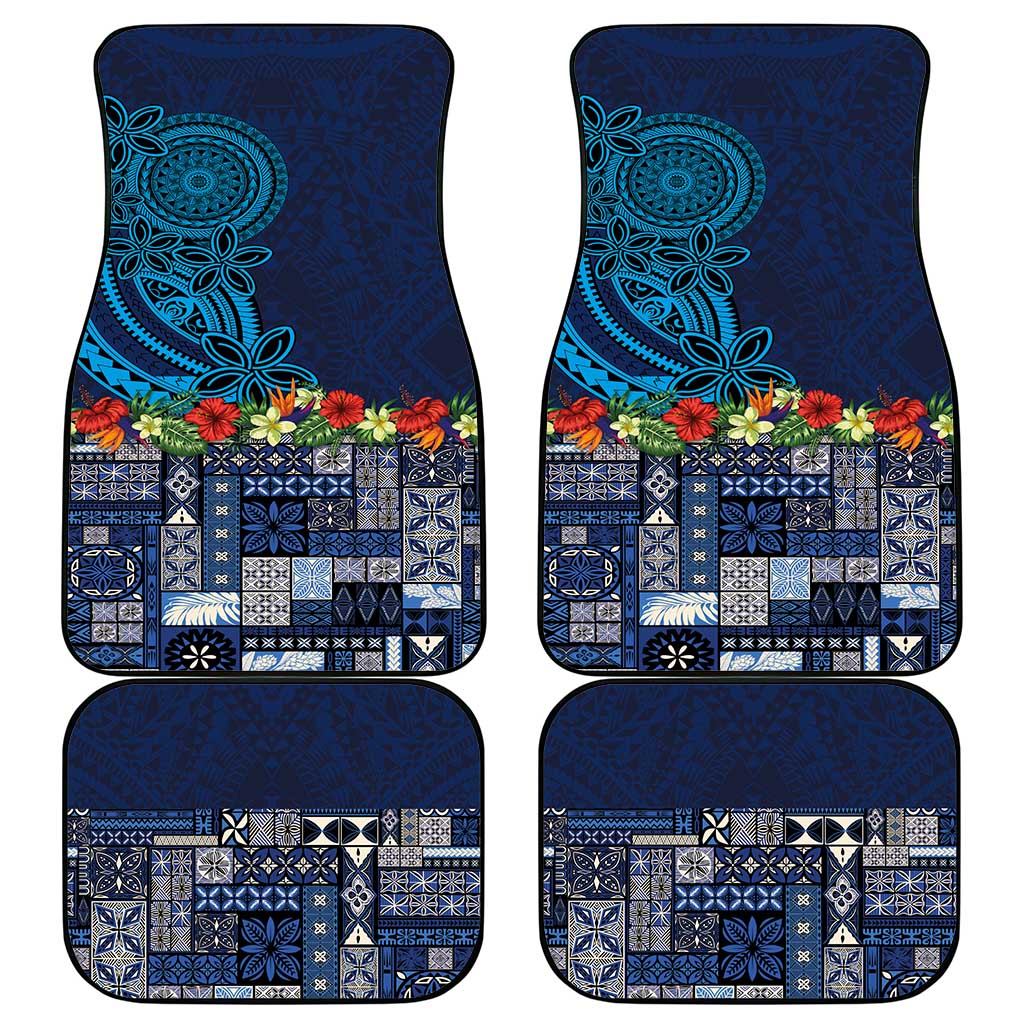 Samoa Siapo Polynesian Art Car Mats Tropical Flowers and Tatau Pattern Navy LT03 - Polynesian Pride