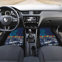 Samoa Siapo Polynesian Art Car Mats Tropical Flowers and Tatau Pattern Navy LT03 Set 2pcs - Front Navy - Polynesian Pride