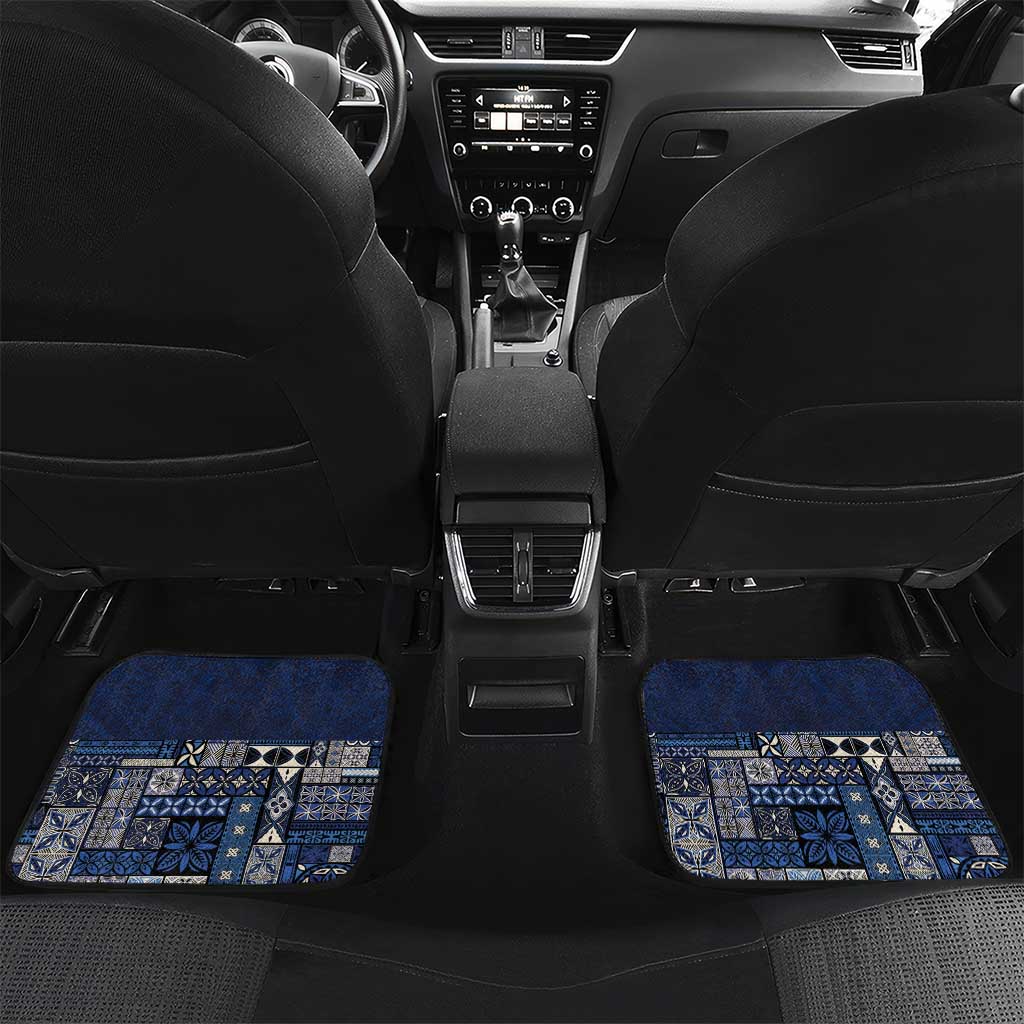 Samoa Siapo Polynesian Art Car Mats Tropical Flowers and Tatau Pattern Navy LT03 Set 2pcs - Back Navy - Polynesian Pride