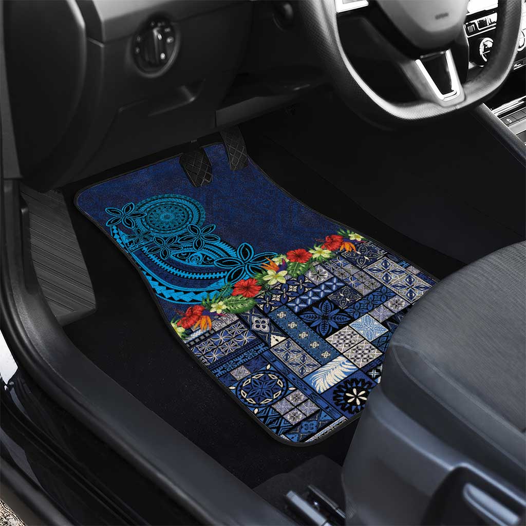 Samoa Siapo Polynesian Art Car Mats Tropical Flowers and Tatau Pattern Navy LT03 - Polynesian Pride