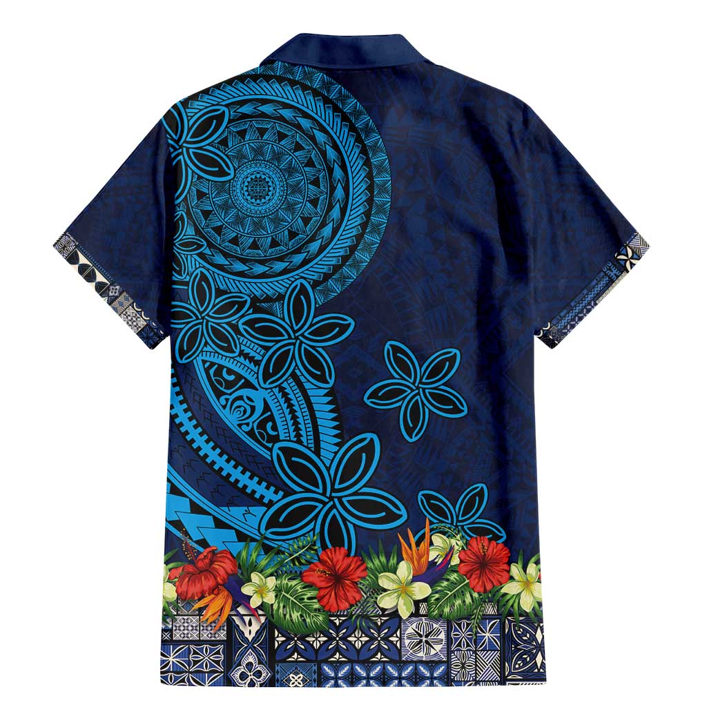 Samoa Siapo Polynesian Art Family Matching Mermaid Dress and Hawaiian Shirt Tropical Flowers and Tatau Pattern Navy