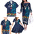 Samoa Siapo Polynesian Art Family Matching Off The Shoulder Long Sleeve Dress and Hawaiian Shirt Tropical Flowers and Tatau Pattern Navy