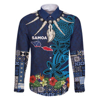 Samoa Siapo Polynesian Art Family Matching Puletasi and Hawaiian Shirt Tropical Flowers and Tatau Pattern Navy