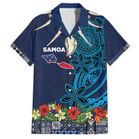 Samoa Siapo Polynesian Art Family Matching Short Sleeve Bodycon Dress and Hawaiian Shirt Tropical Flowers and Tatau Pattern Navy