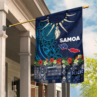 Samoa Siapo Polynesian Art Garden Flag Tropical Flowers and Tatau Pattern Navy