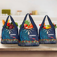 Samoa Siapo Polynesian Art Grocery Bag Tropical Flowers and Tatau Pattern Navy LT03 3-pack One Size Navy - Polynesian Pride