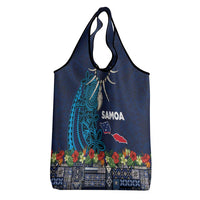 Samoa Siapo Polynesian Art Grocery Bag Tropical Flowers and Tatau Pattern Navy LT03 - Polynesian Pride