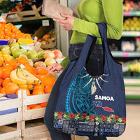 Samoa Siapo Polynesian Art Grocery Bag Tropical Flowers and Tatau Pattern Navy LT03 - Polynesian Pride
