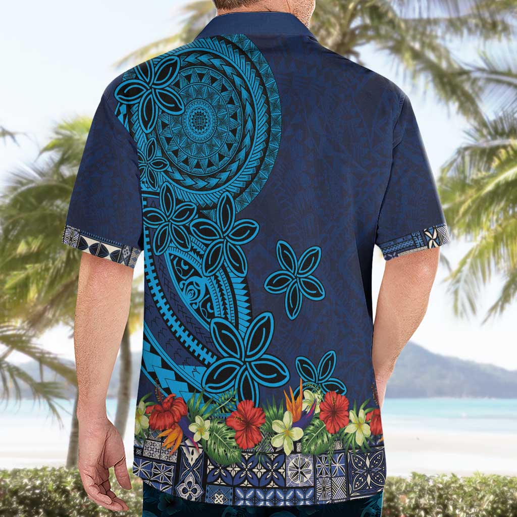 Samoa Siapo Polynesian Art Hawaiian Shirt Tropical Flowers and Tatau Pattern Navy LT03 - Polynesian Pride