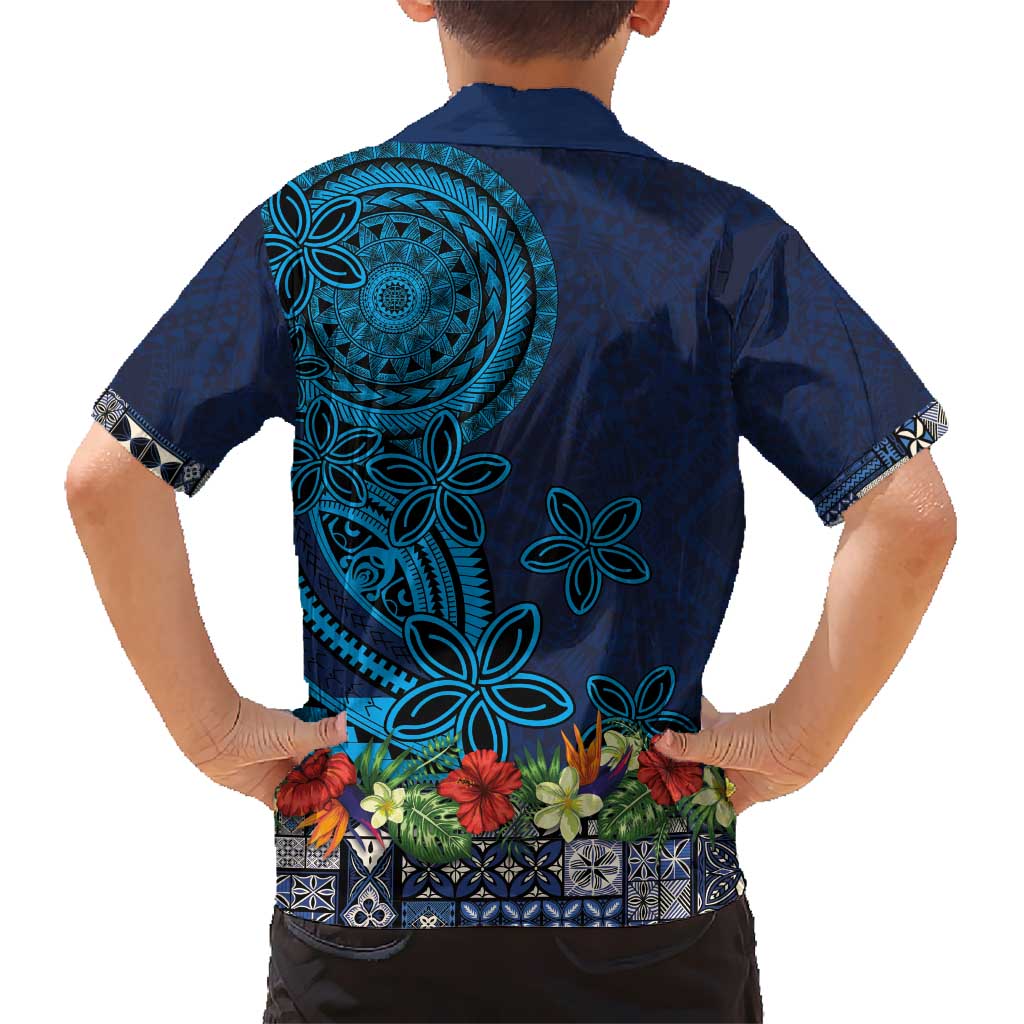 Samoa Siapo Polynesian Art Hawaiian Shirt Tropical Flowers and Tatau Pattern Navy LT03 - Polynesian Pride