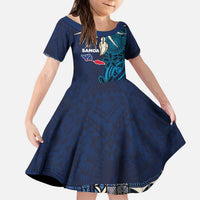 Samoa Siapo Polynesian Art Kid Short Sleeve Dress Tropical Flowers and Tatau Pattern Navy LT03 KID Navy - Polynesian Pride