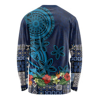 Samoa Siapo Polynesian Art Long Sleeve Shirt Tropical Flowers and Tatau Pattern Navy LT03 - Polynesian Pride