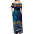 Samoa Siapo Polynesian Art Off Shoulder Maxi Dress Tropical Flowers and Tatau Pattern Navy