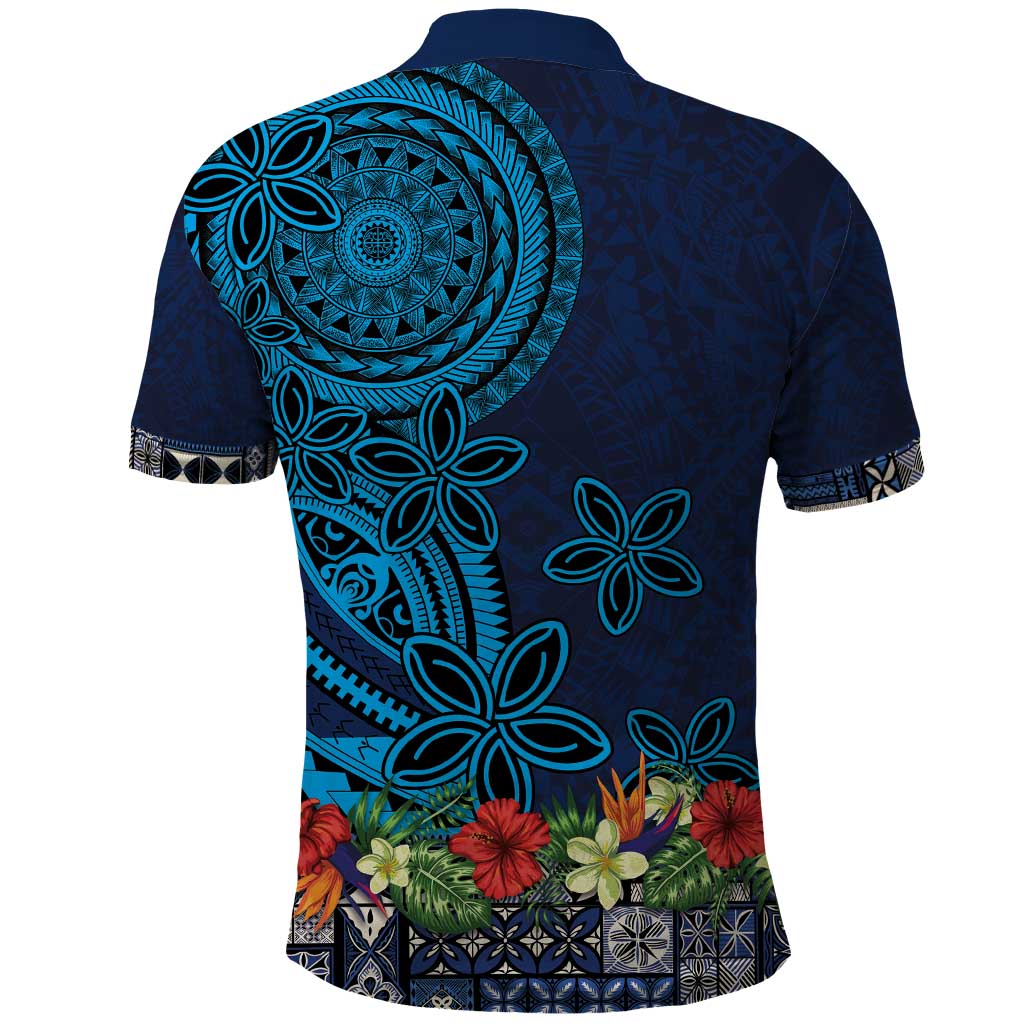 Samoa Siapo Polynesian Art Polo Shirt Tropical Flowers and Tatau Pattern Navy