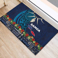 Samoa Siapo Polynesian Art Rubber Doormat Tropical Flowers and Tatau Pattern Navy LT03 - Polynesian Pride