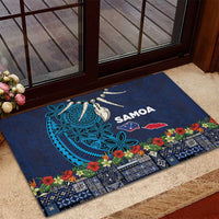 Samoa Siapo Polynesian Art Rubber Doormat Tropical Flowers and Tatau Pattern Navy LT03 - Polynesian Pride